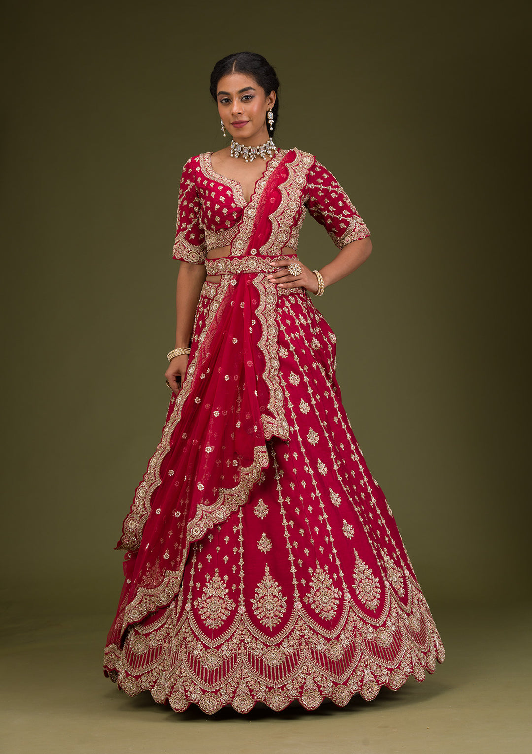 Buy Rani Pink Zardosi Raw Silk Semi Stitched Lehenga Koskii