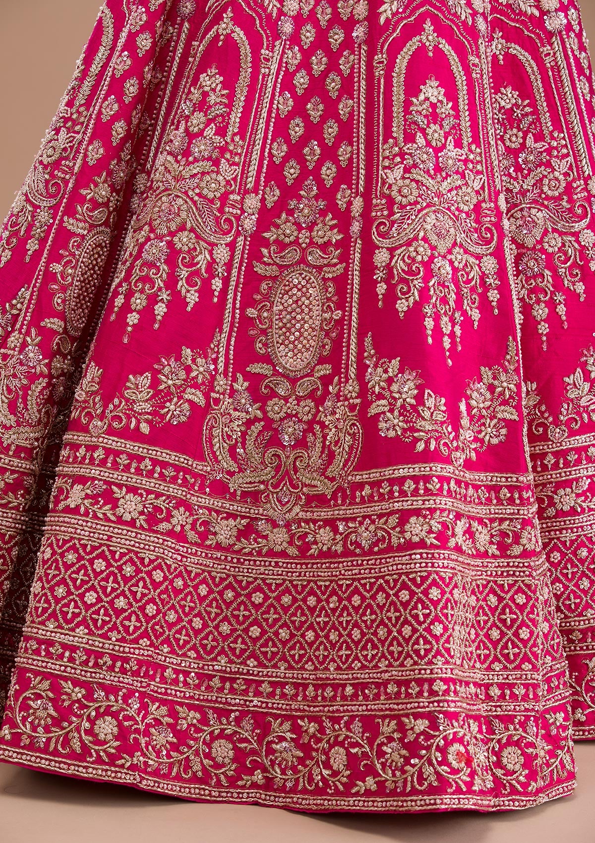 Rani Pink Zardosi Raw Silk Semi Stitched Lehenga