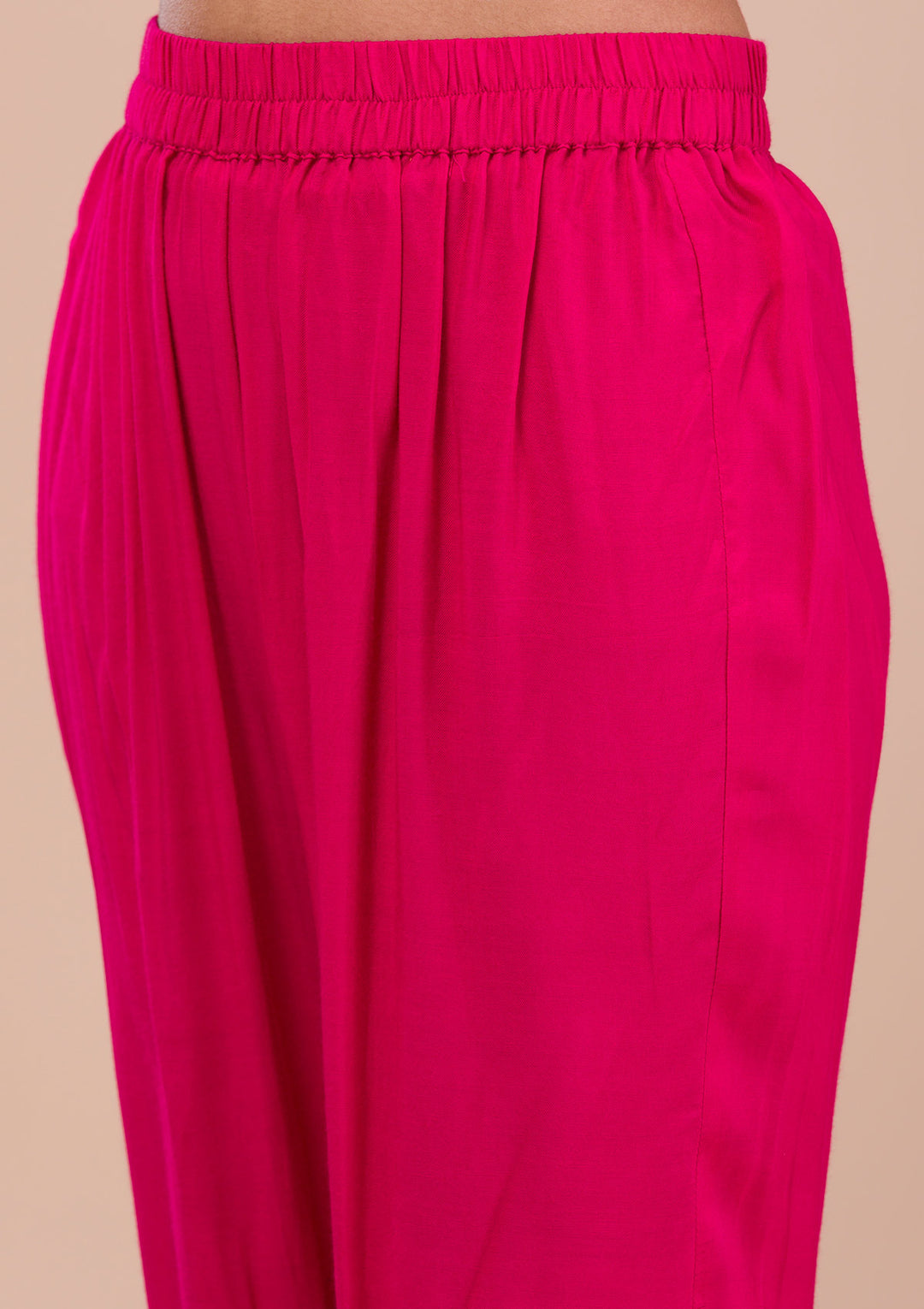 Rani Pink Zariwork Art Silk Readymade Salwar Suit