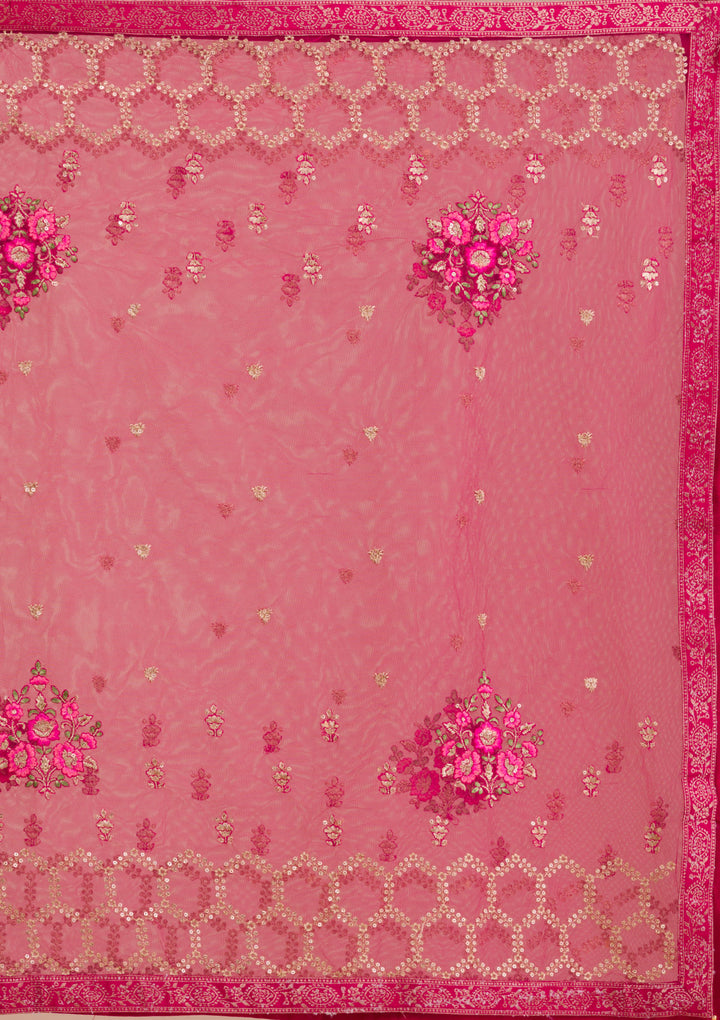 Rani Pink Zariwork Art Silk Readymade Salwar Suit