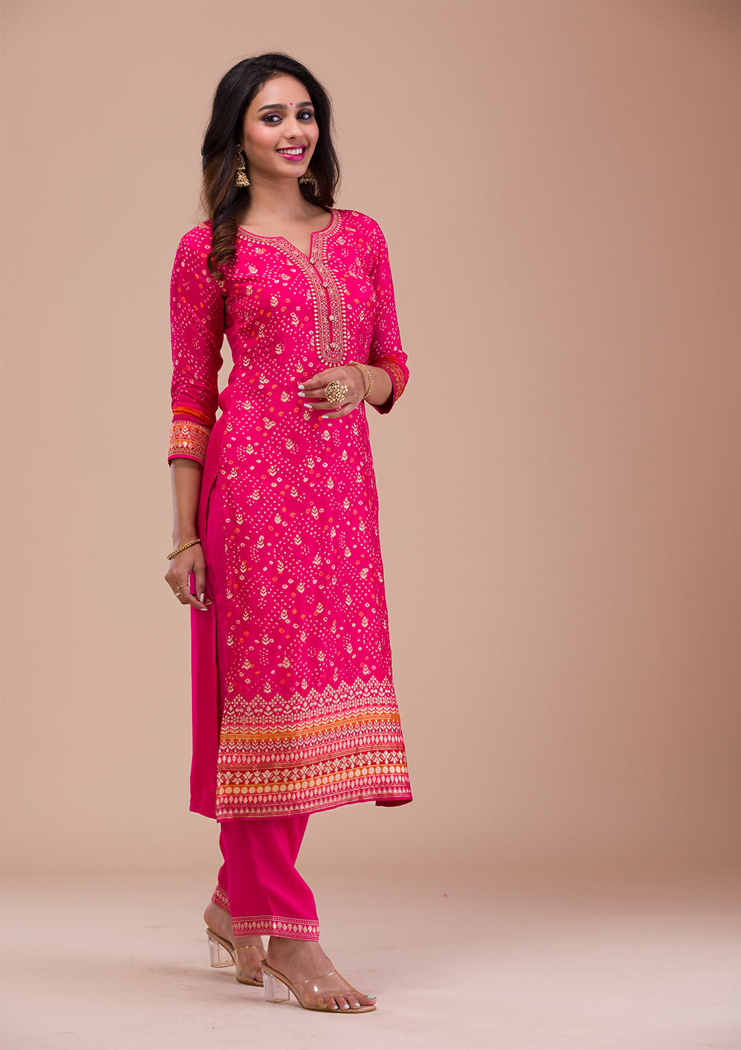 Rani Pink Zariwork Art Silk Readymade Salwar Suit