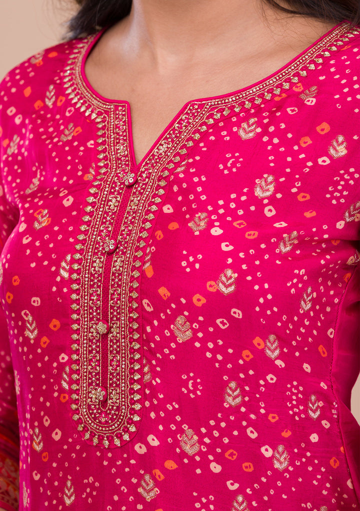 Rani Pink Zariwork Art Silk Readymade Salwar Suit