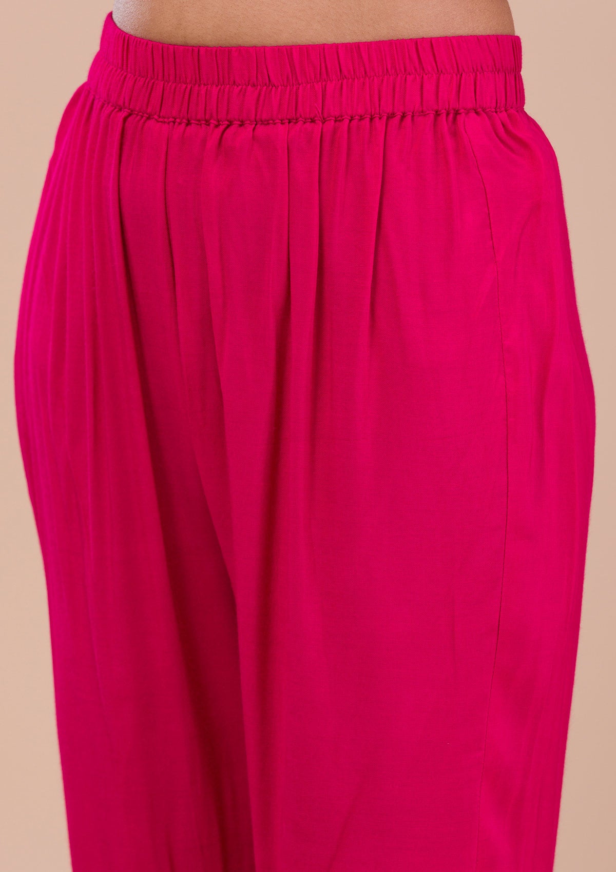 Rani Pink Zariwork Art Silk Readymade Salwar Suit