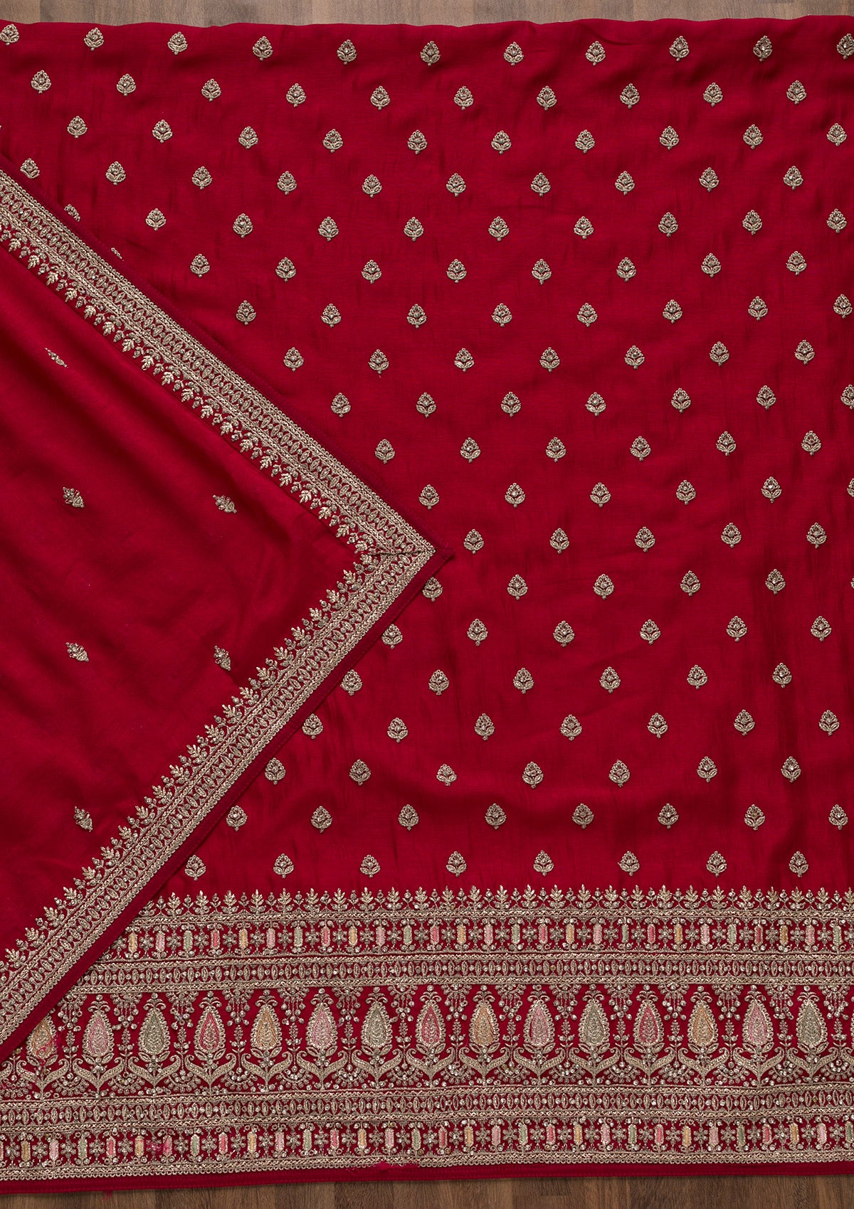 Rani Pink Zariwork Art Silk Unstitched Salwar Suit