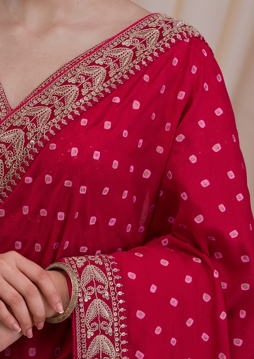 Rani Pink Zari & Sequins Work Raw Silk Saree