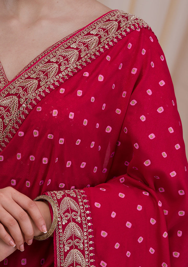Rani Pink Zari & Sequins Work Raw Silk Saree