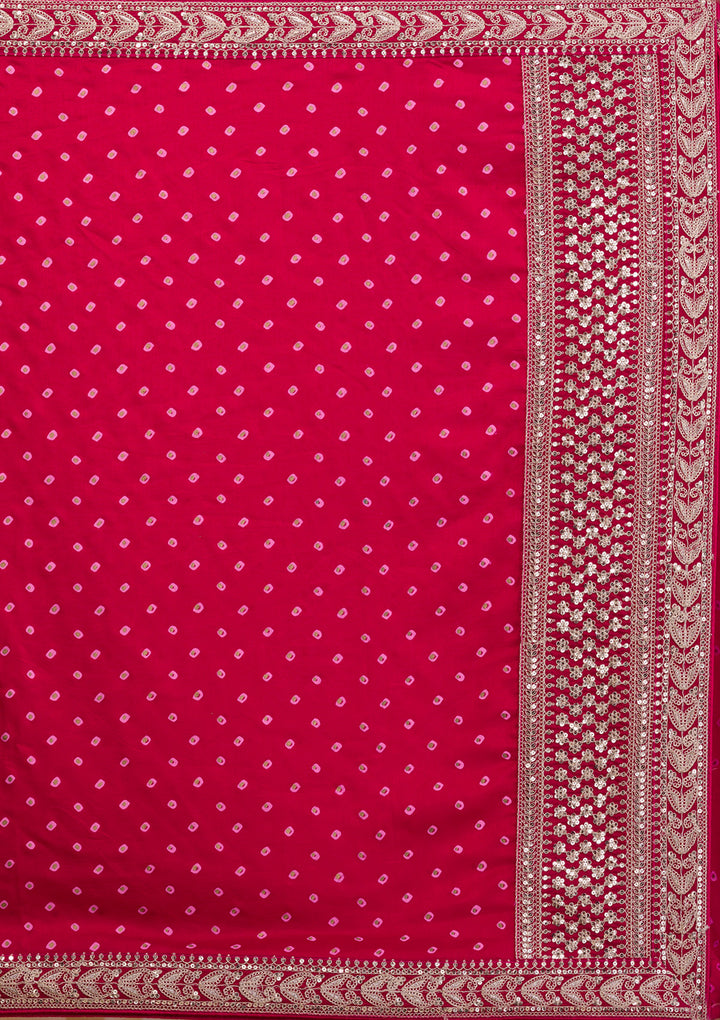 Rani Pink Zari & Sequins Work Raw Silk Saree