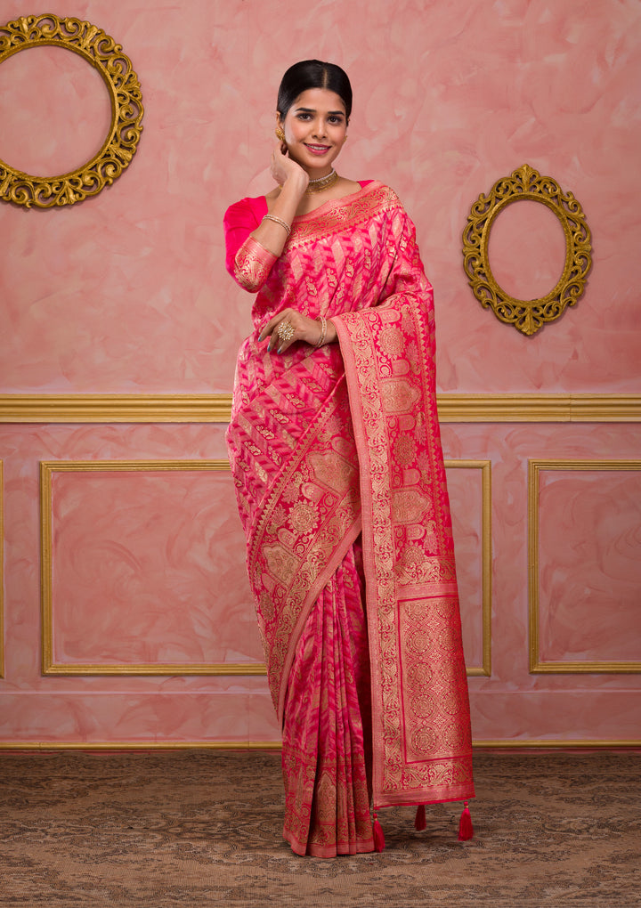 Rani Pink Zariwork Art Silk Saree