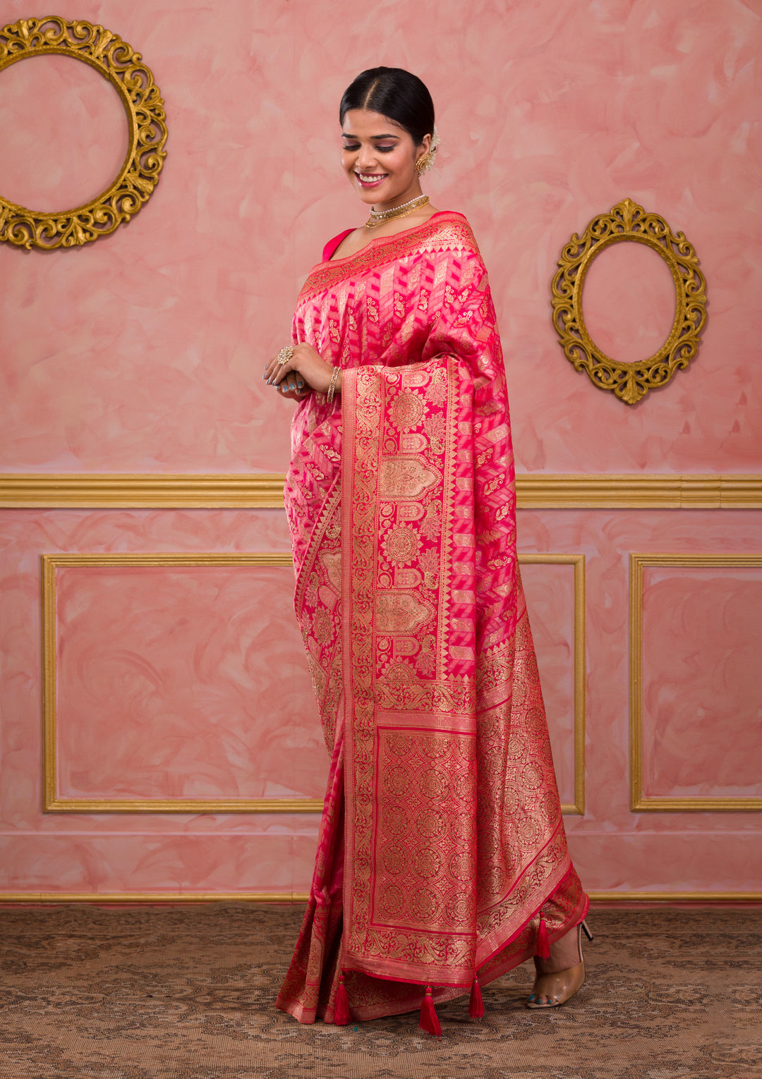Rani Pink Zariwork Art Silk Saree