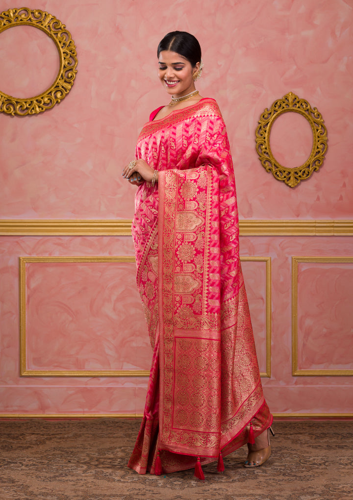 Rani Pink Zariwork Art Silk Saree