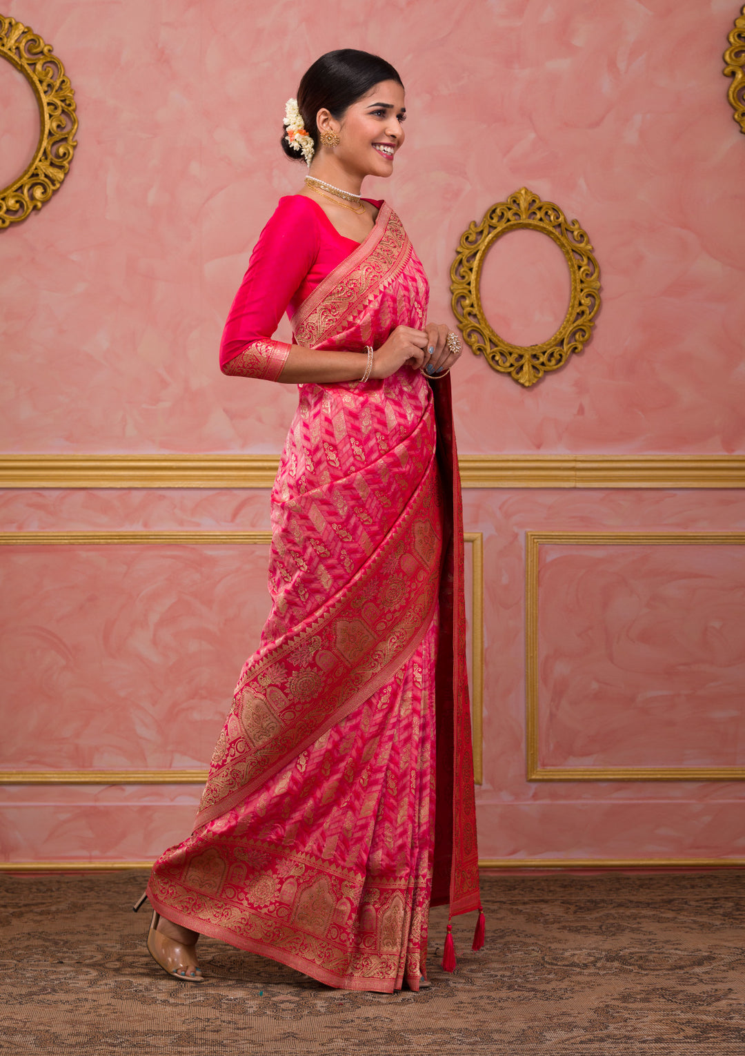 Rani Pink Zariwork Art Silk Saree