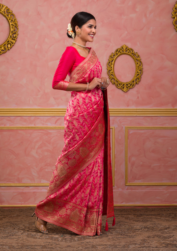 Rani Pink Zariwork Art Silk Saree