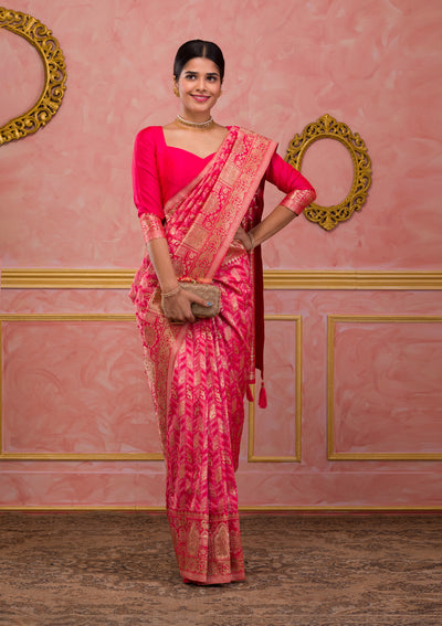 Rani Pink Zariwork Art Silk Saree-Koskii