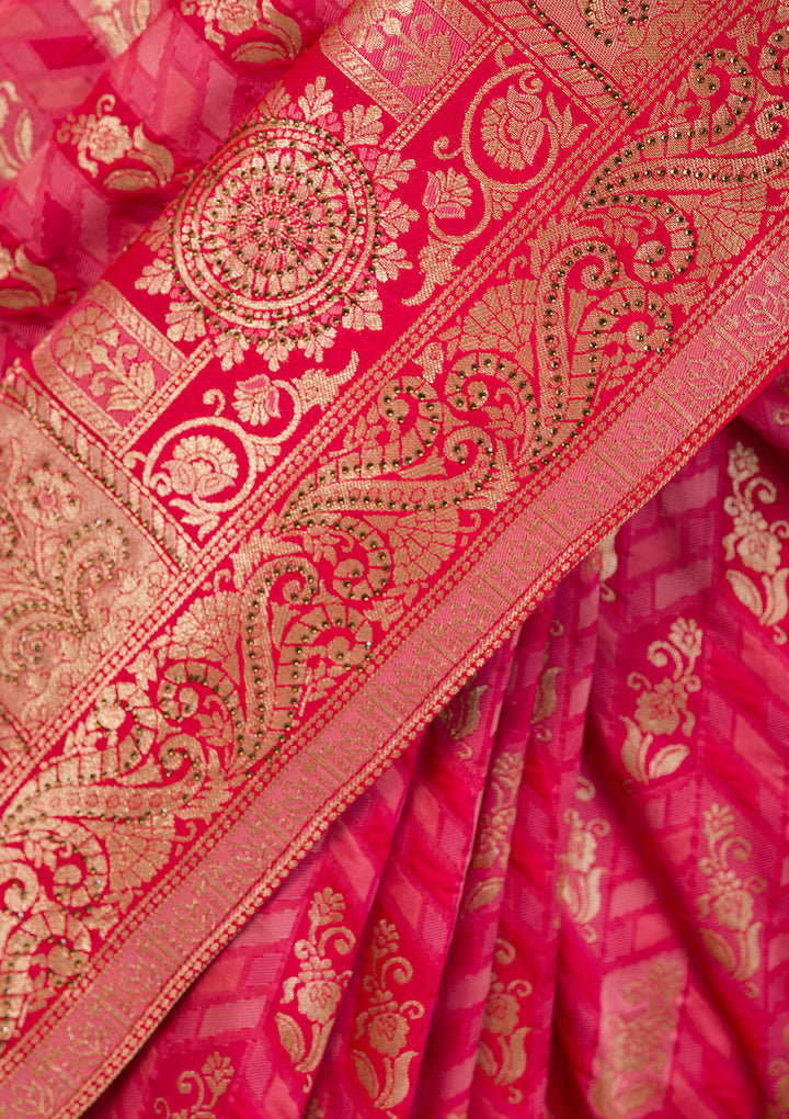 Rani Pink Zariwork Art Silk Saree
