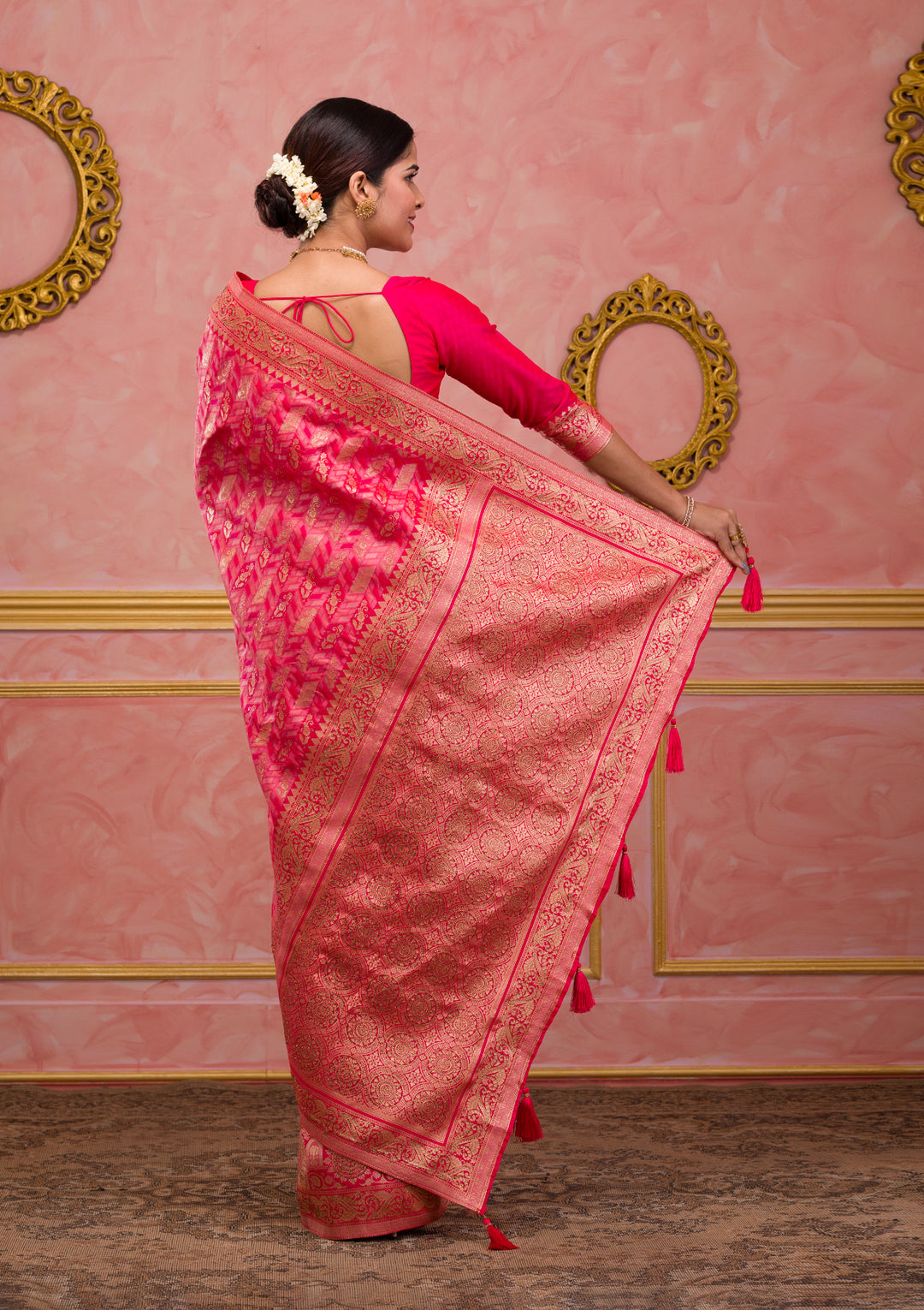 Rani Pink Zariwork Art Silk Saree