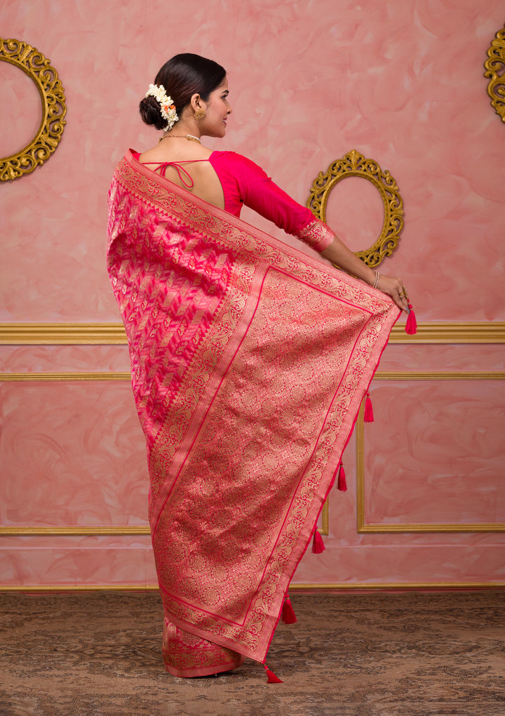 Rani Pink Zariwork Art Silk Saree