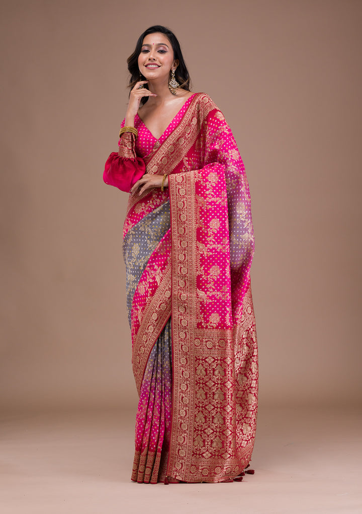 Rani Pink Zariwork Art Silk Saree