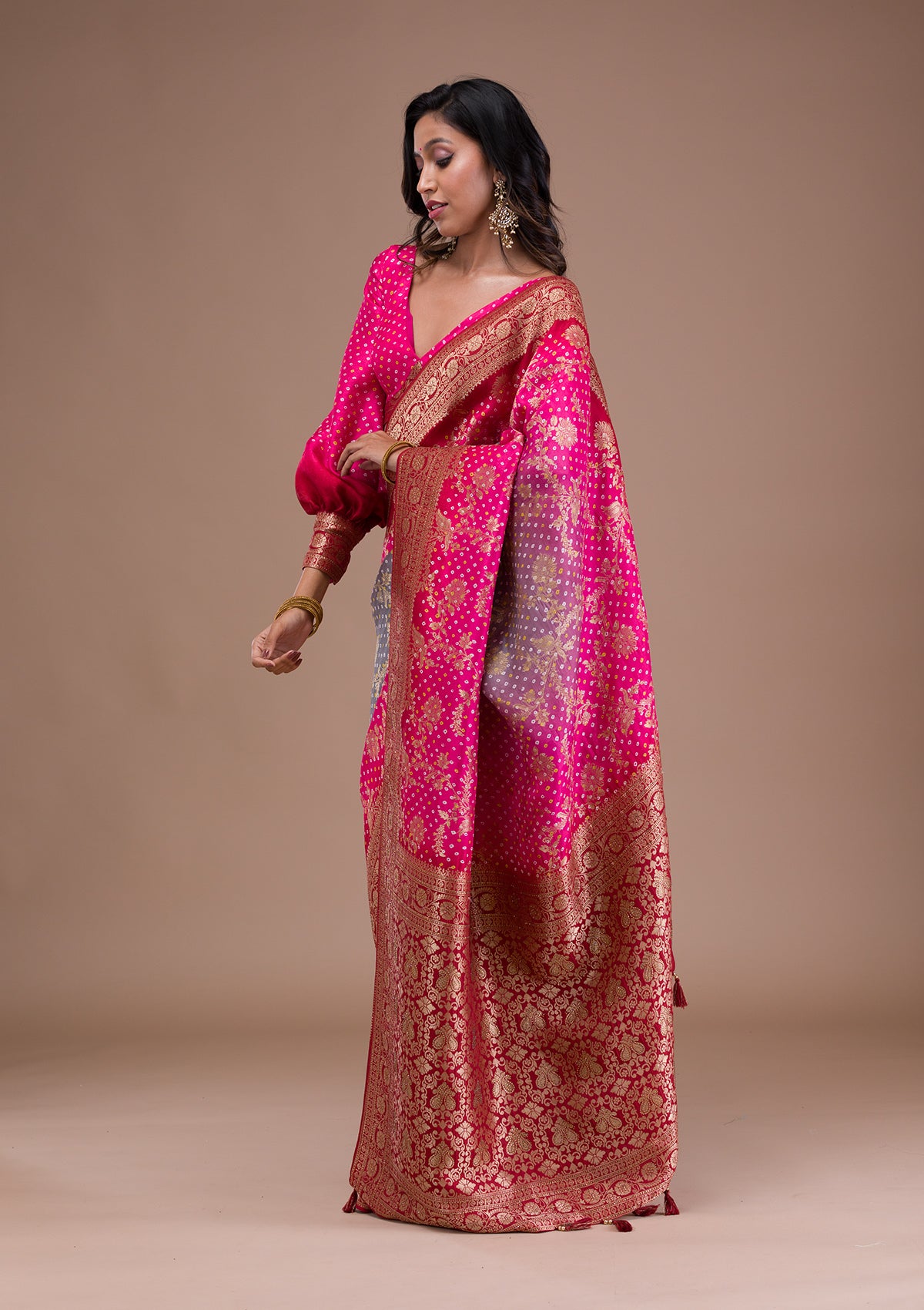 Rani Pink Zariwork Art Silk Saree