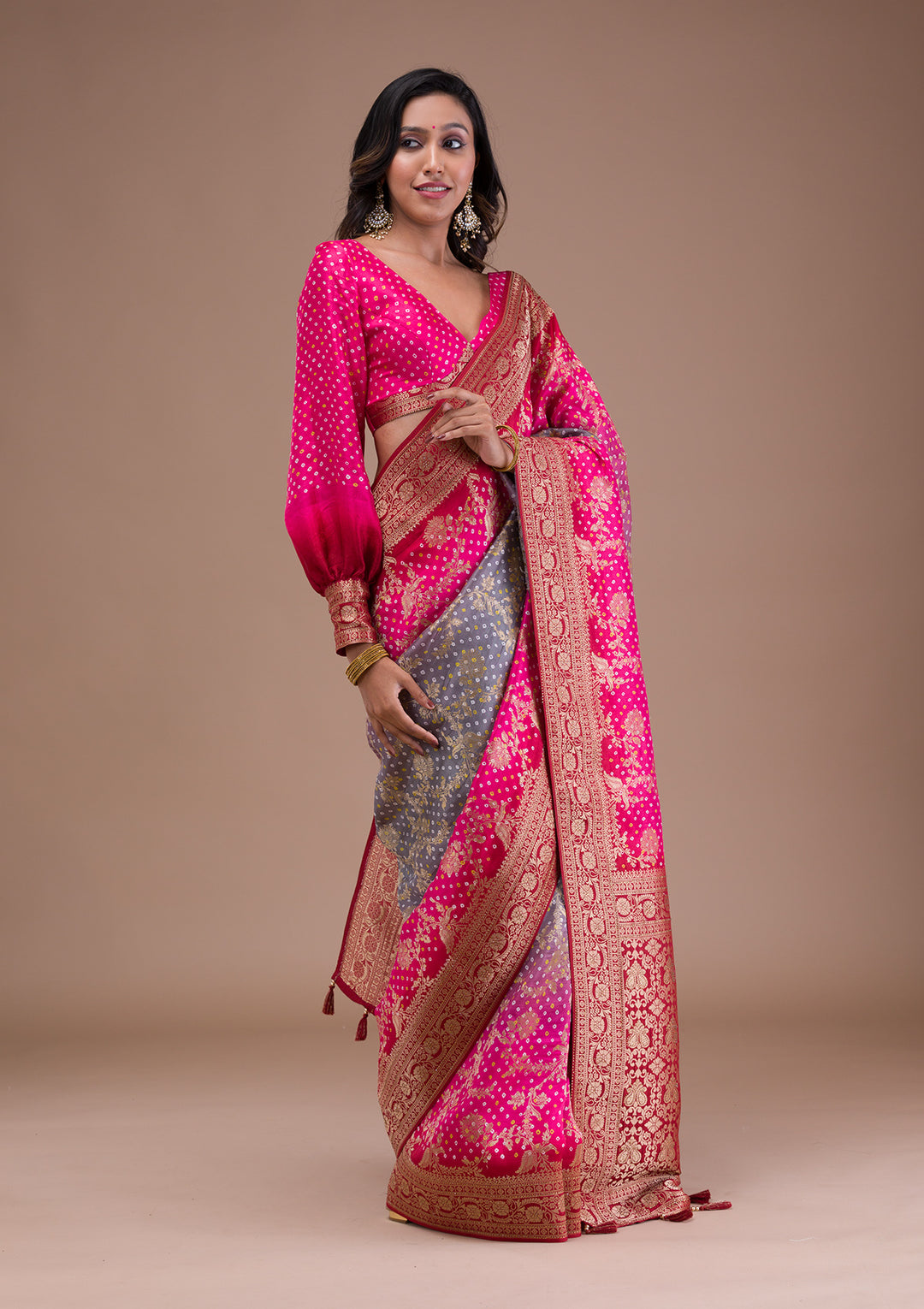 Rani Pink Zariwork Art Silk Saree