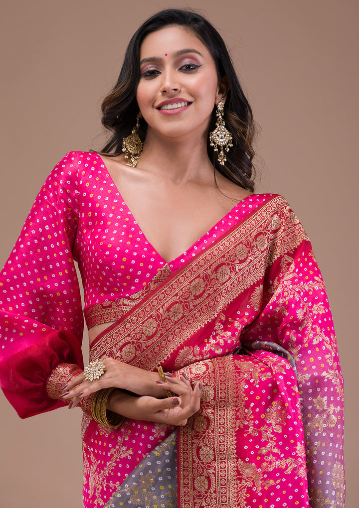 Rani Pink Zariwork Art Silk Saree