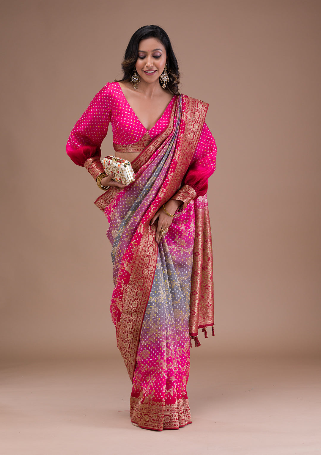 Rani Pink Zariwork Art Silk Saree