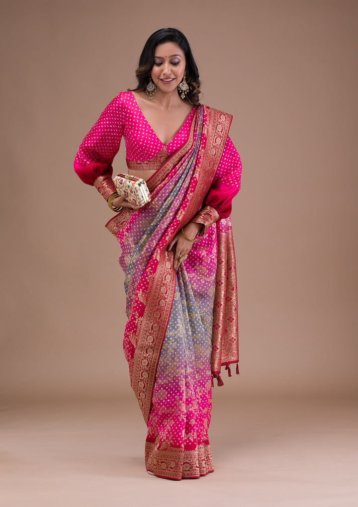 Rani Pink Zariwork Art Silk Saree