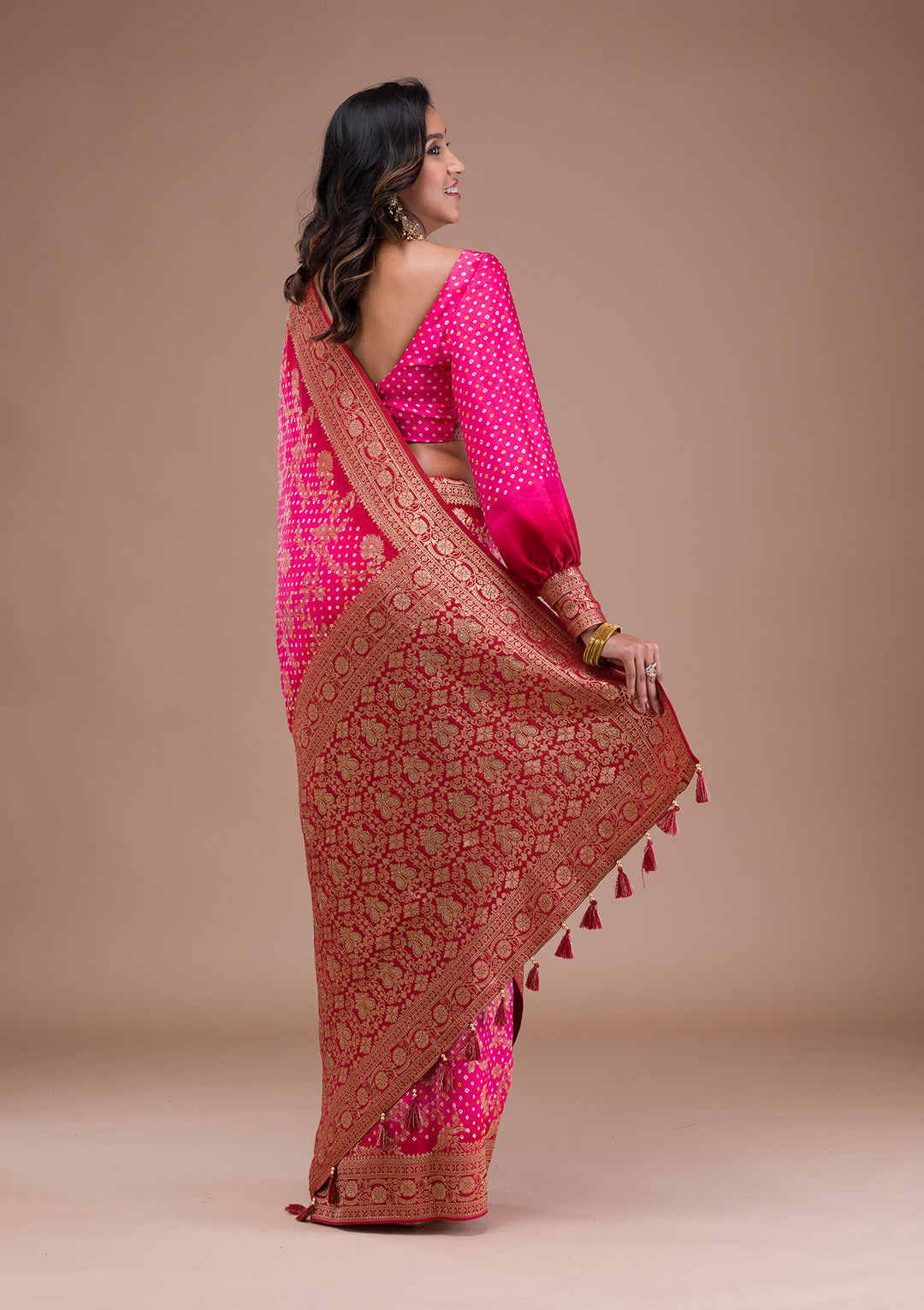 Rani Pink Zariwork Art Silk Saree