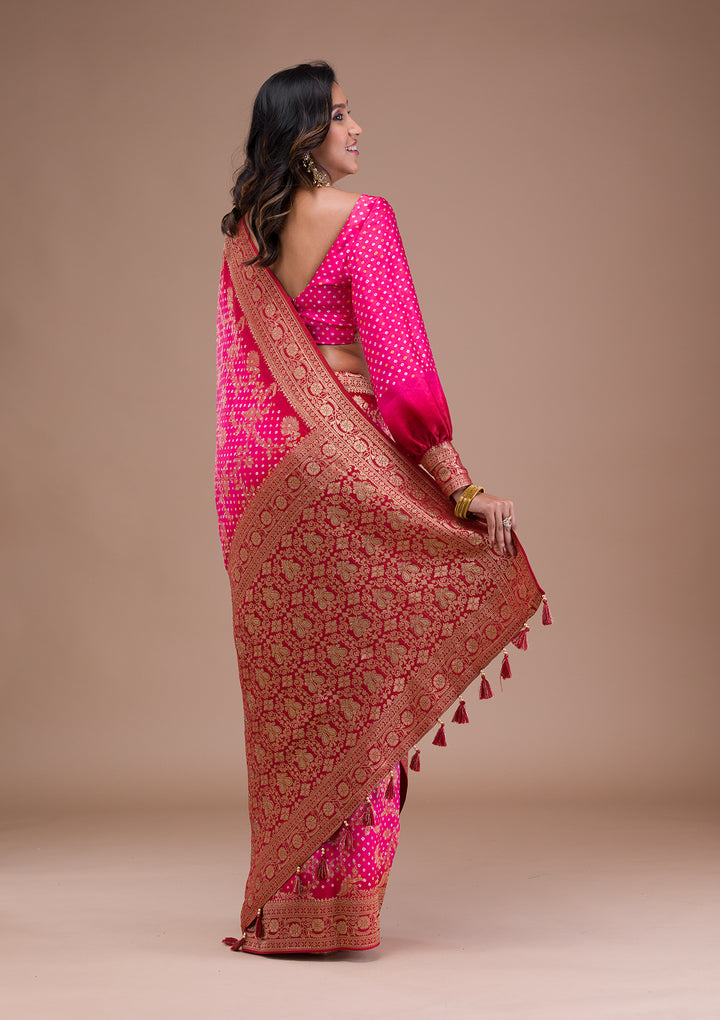 Rani Pink Zariwork Art Silk Saree