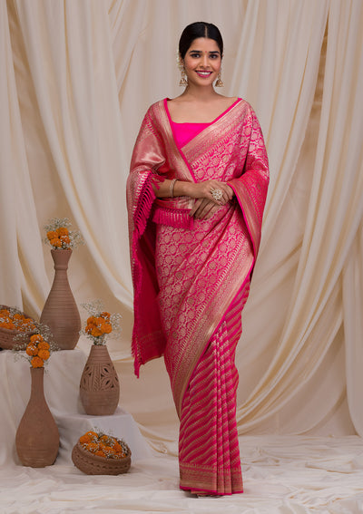 Rani Pink Zariwork Art Silk Saree-Koskii