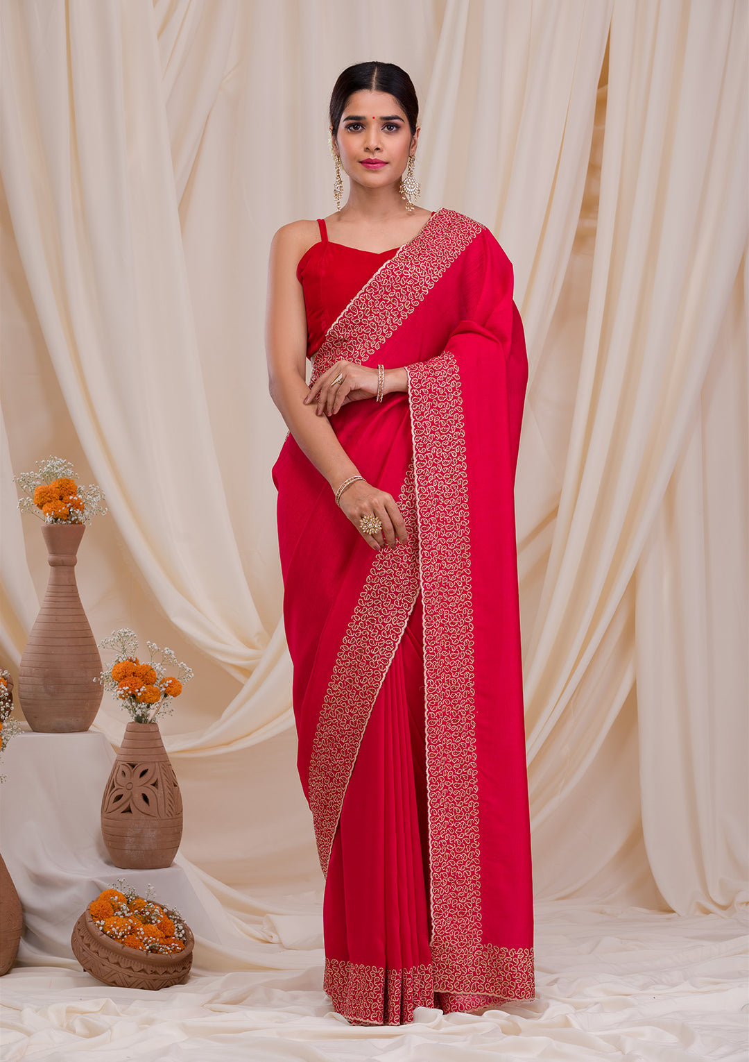 Rani Pink Zariwork Art Silk Saree
