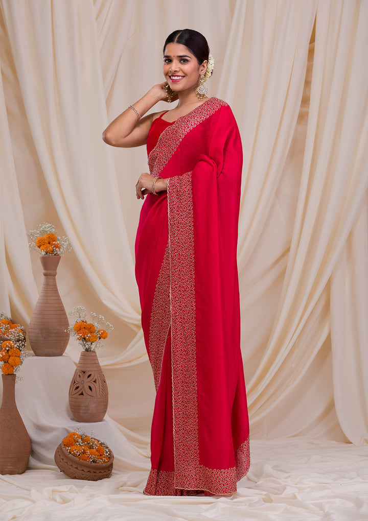 Rani Pink Zariwork Art Silk Saree