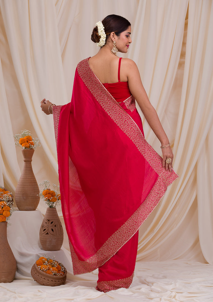 Rani Pink Zariwork Art Silk Saree