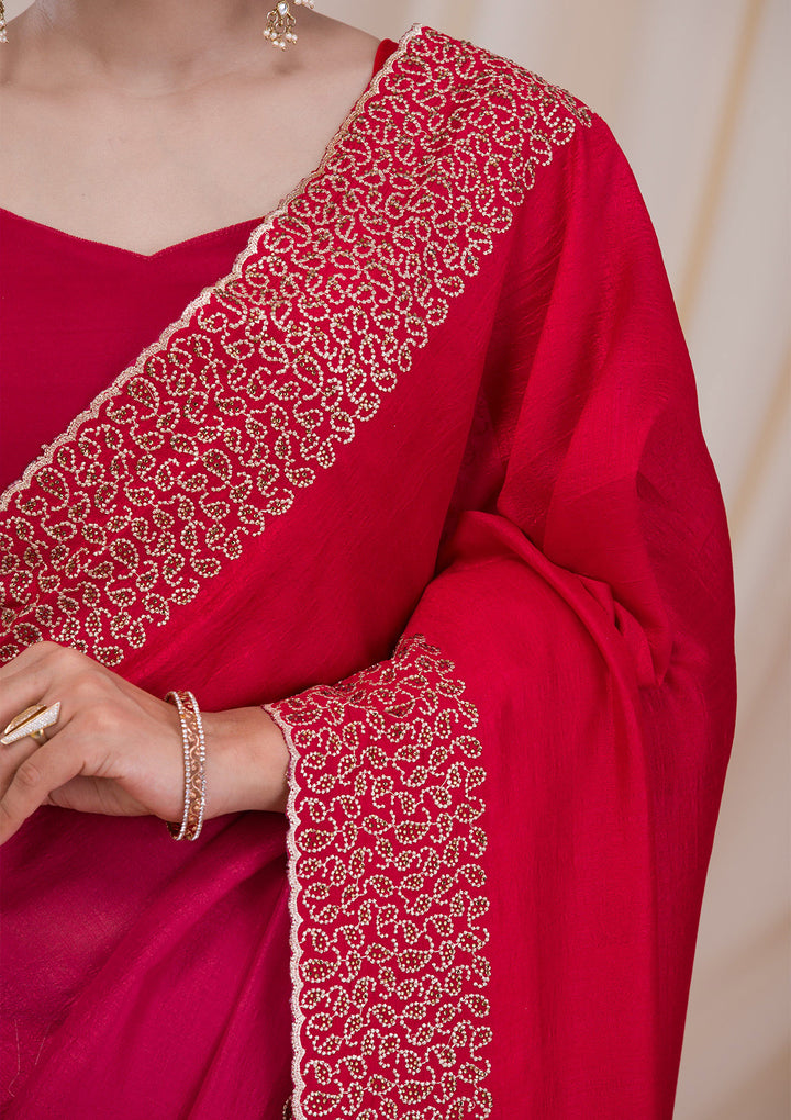 Rani Pink Zariwork Art Silk Saree