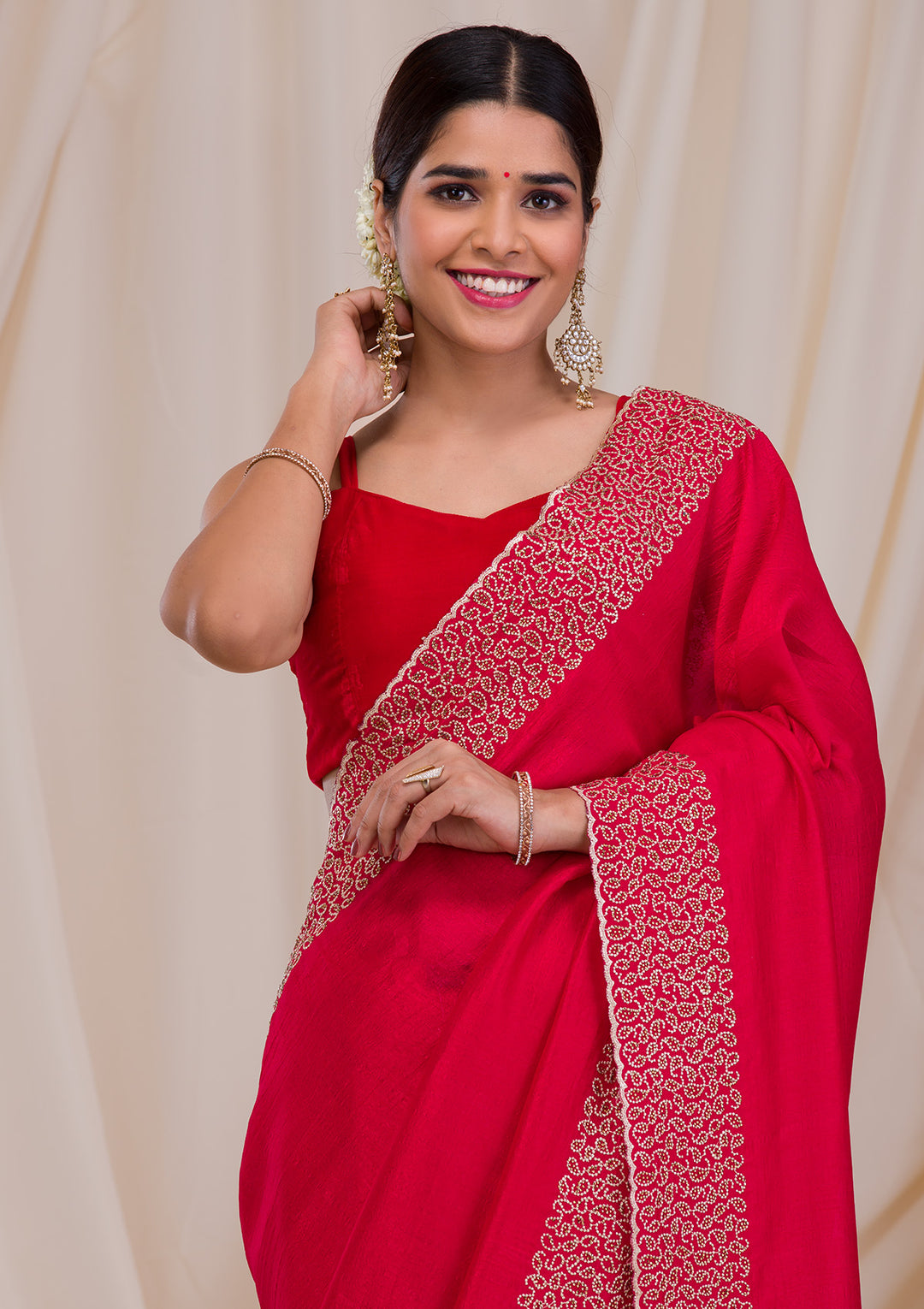Rani Pink Zariwork Art Silk Saree