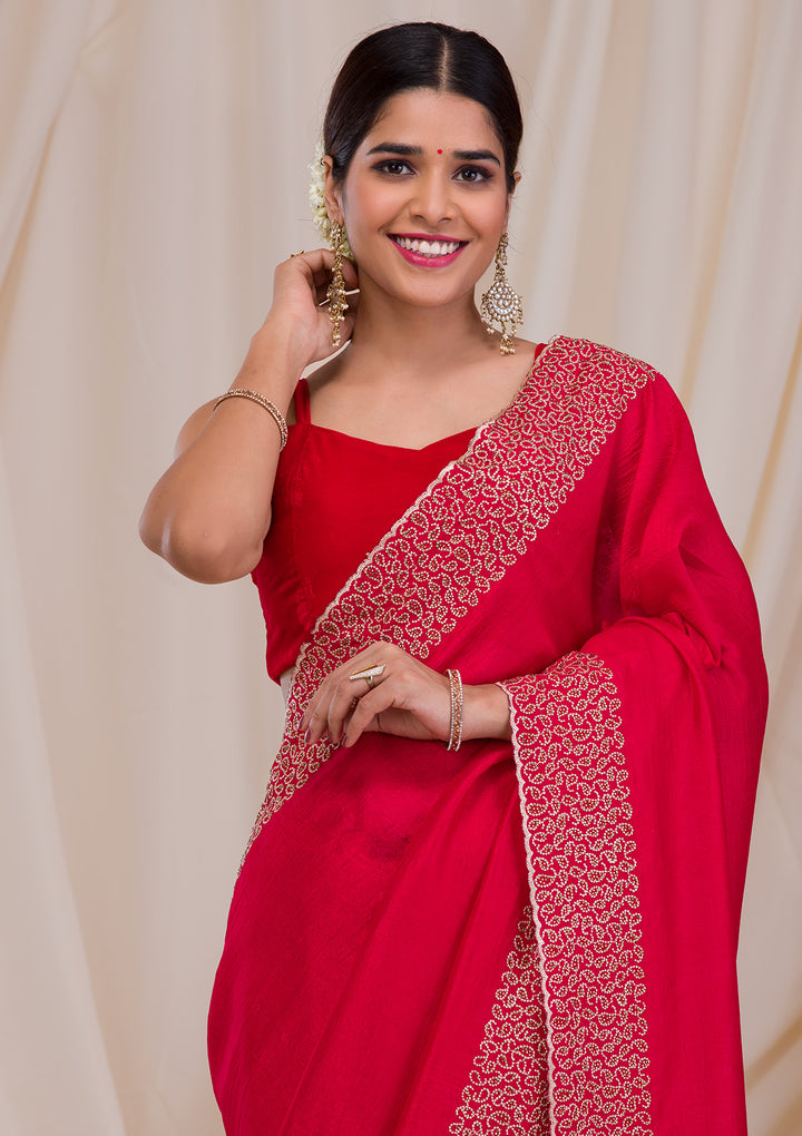 Rani Pink Zariwork Art Silk Saree