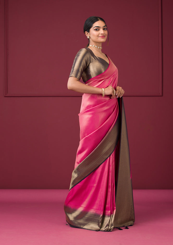 Rani Pink Zariwork Art Silk Saree