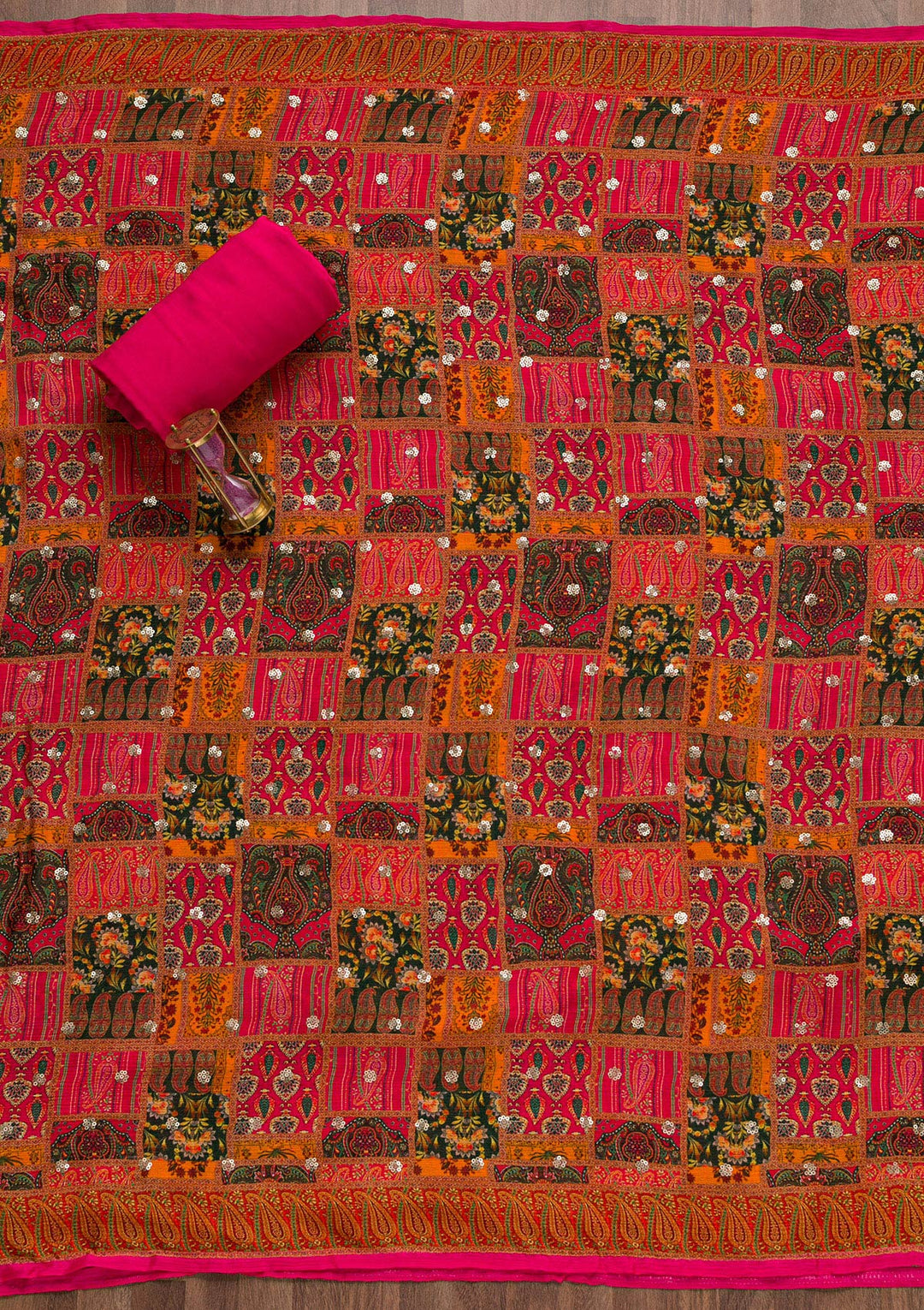 Rani Pink Zariwork Banarasi Unstitched Salwar Suit