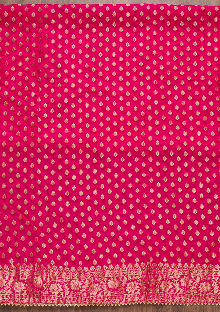 Rani Pink Zariwork Banarasi Unstitched Salwar Suit