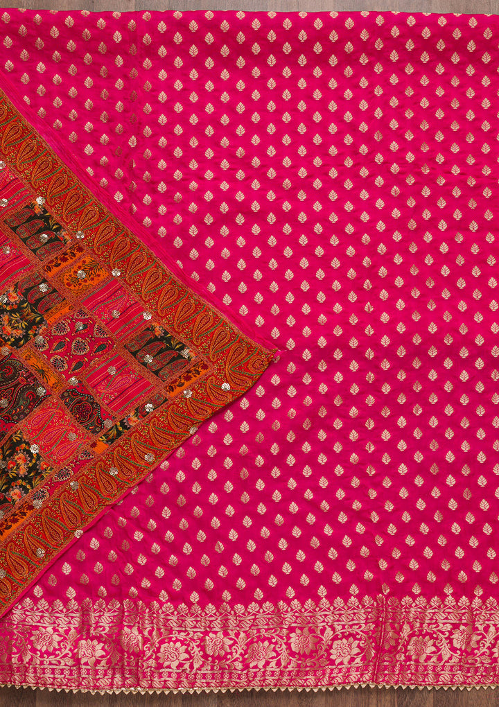 Rani Pink Zariwork Banarasi Unstitched Salwar Suit