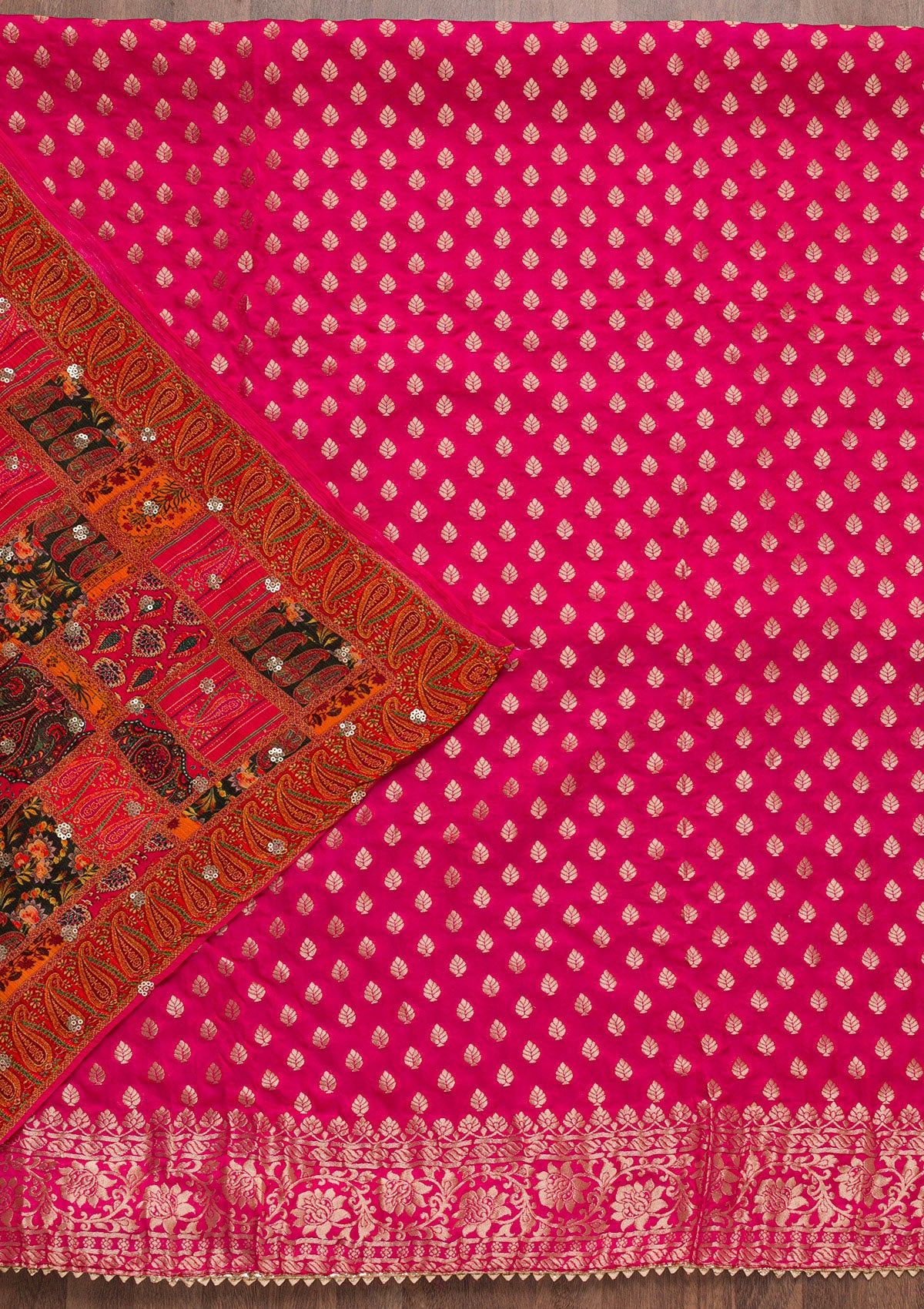 Rani Pink Zariwork Banarasi Unstitched Salwar Suit