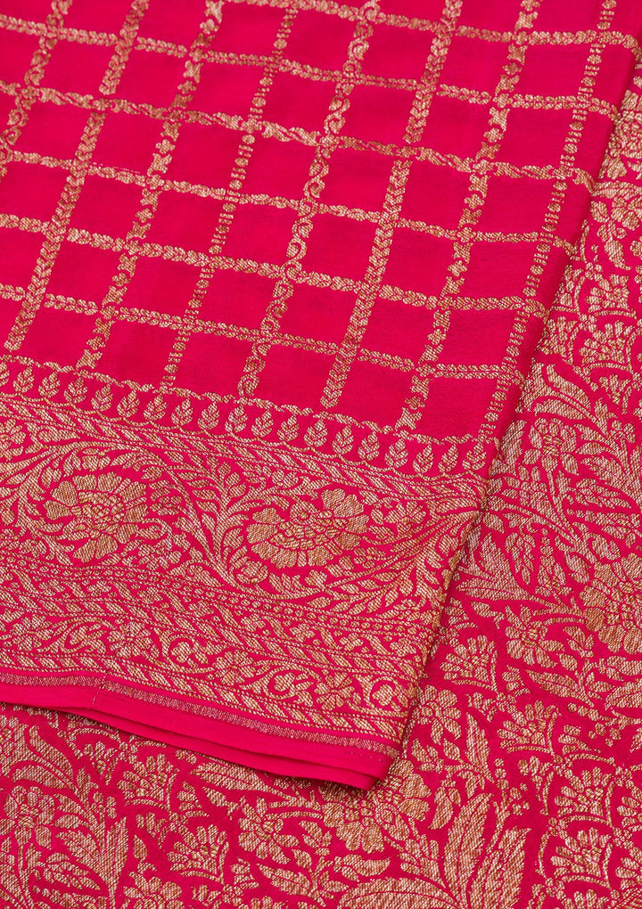 Rani Pink Zariwork Banarasi Pure Silk Saree