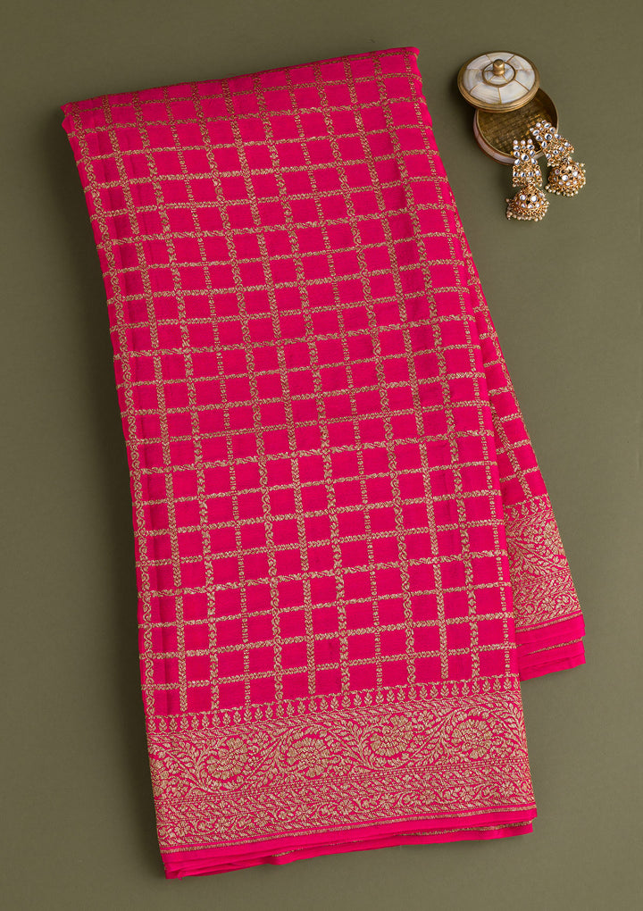 Rani Pink Zariwork Banarasi Pure Silk Saree