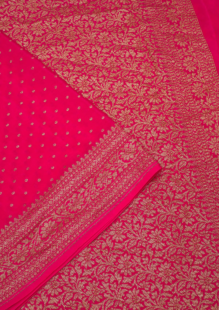 Rani Pink Zariwork Banarasi Silk Saree