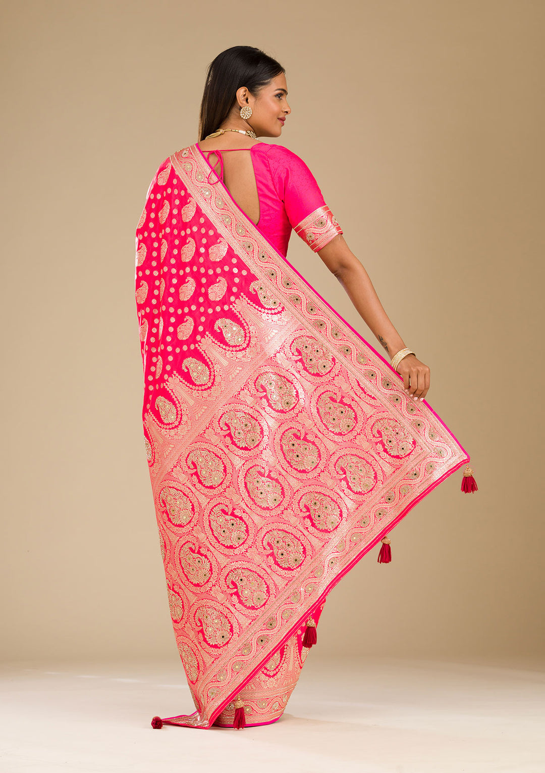 Rani Pink Zariwork Banarasi Silk Saree