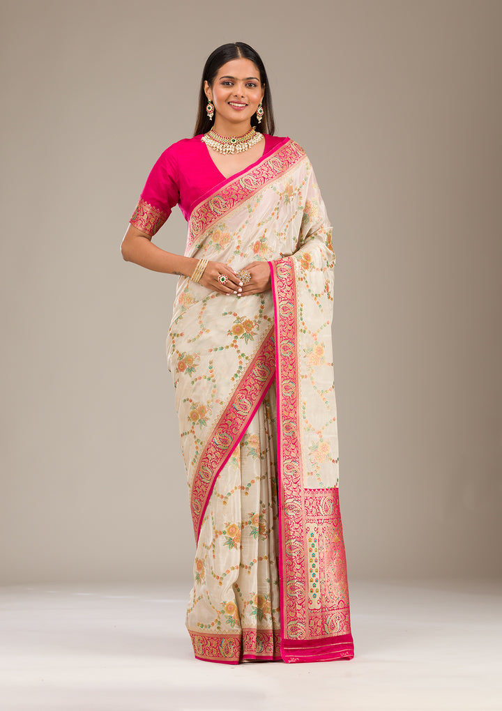 Beige Zariwork Banarasi Silk Saree