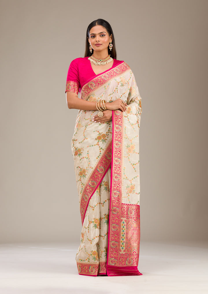 Beige Zariwork Banarasi Silk Saree