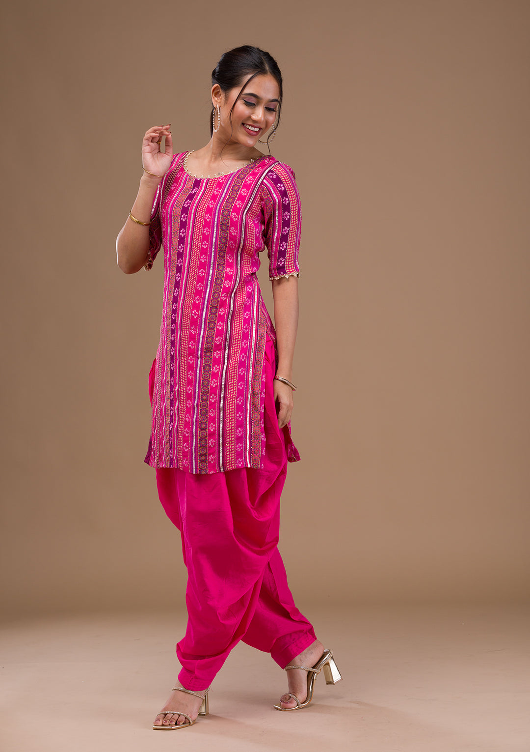 Rani Pink Zariwork  Readymade Salwar Suit