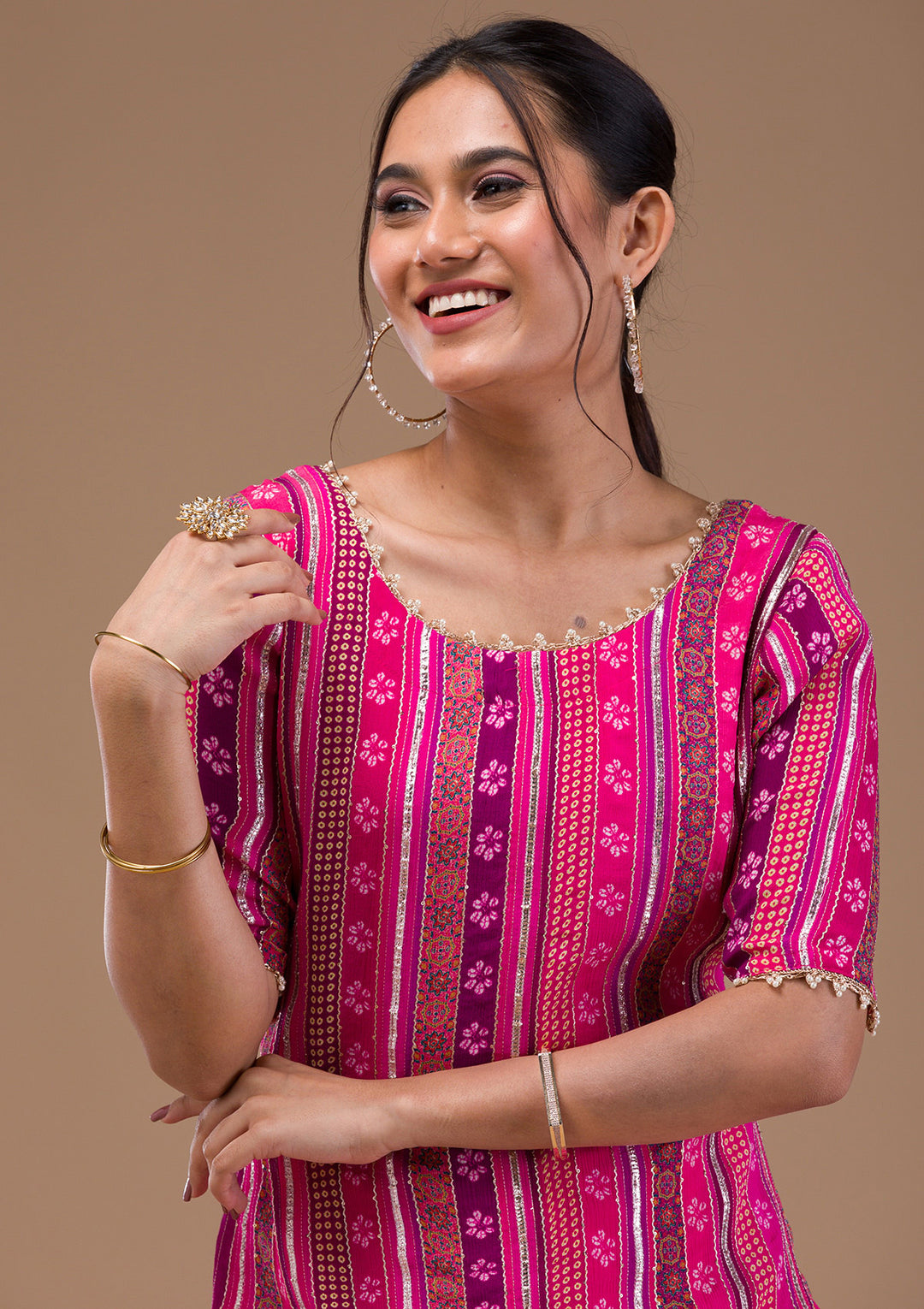 Rani Pink Zariwork  Readymade Salwar Suit
