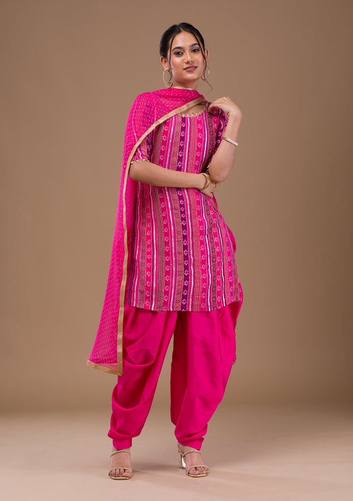 Rani Pink Zariwork  Readymade Salwar Suit