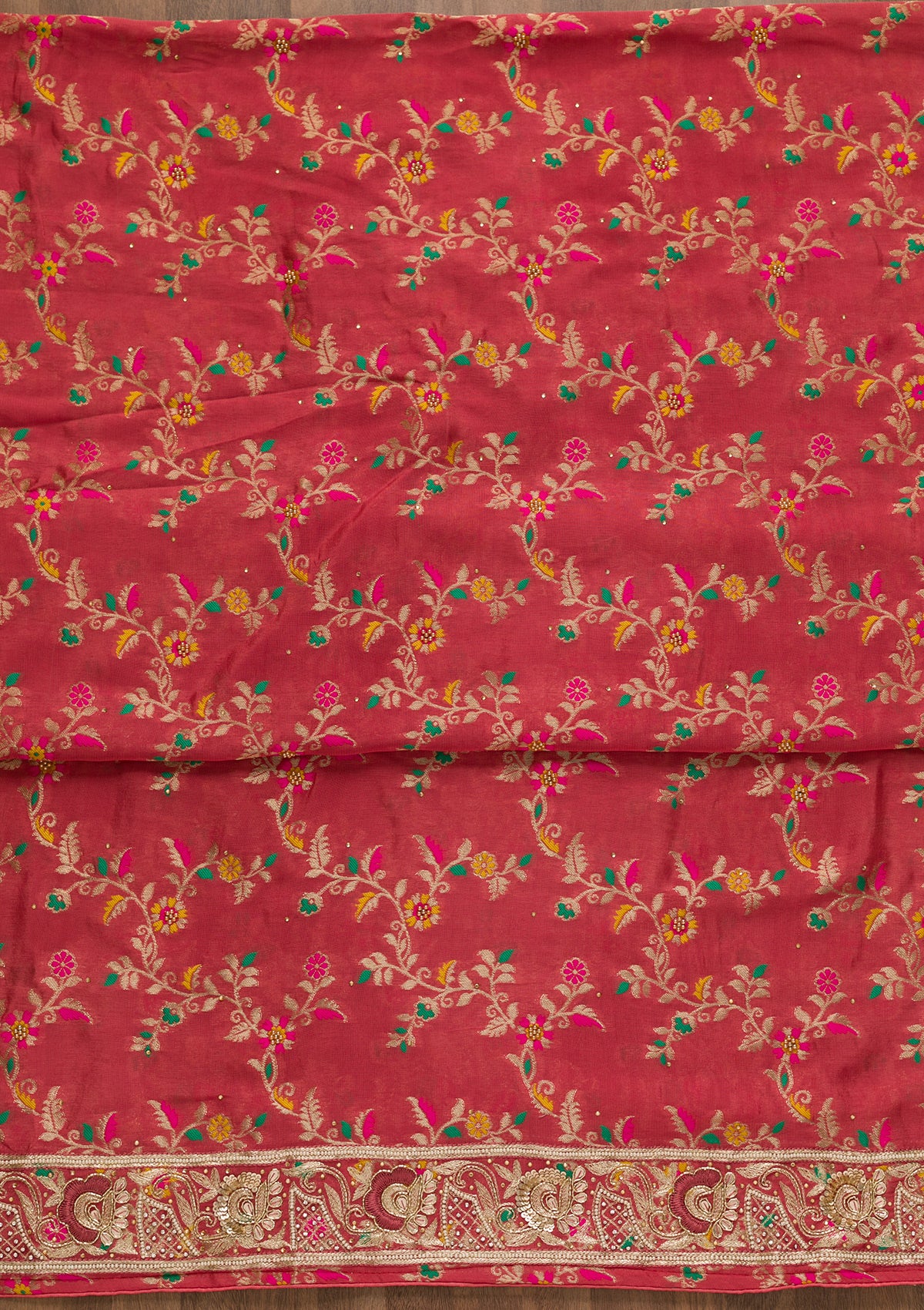 Rani Pink Printed Brocade Unstitched Salwar Suit
